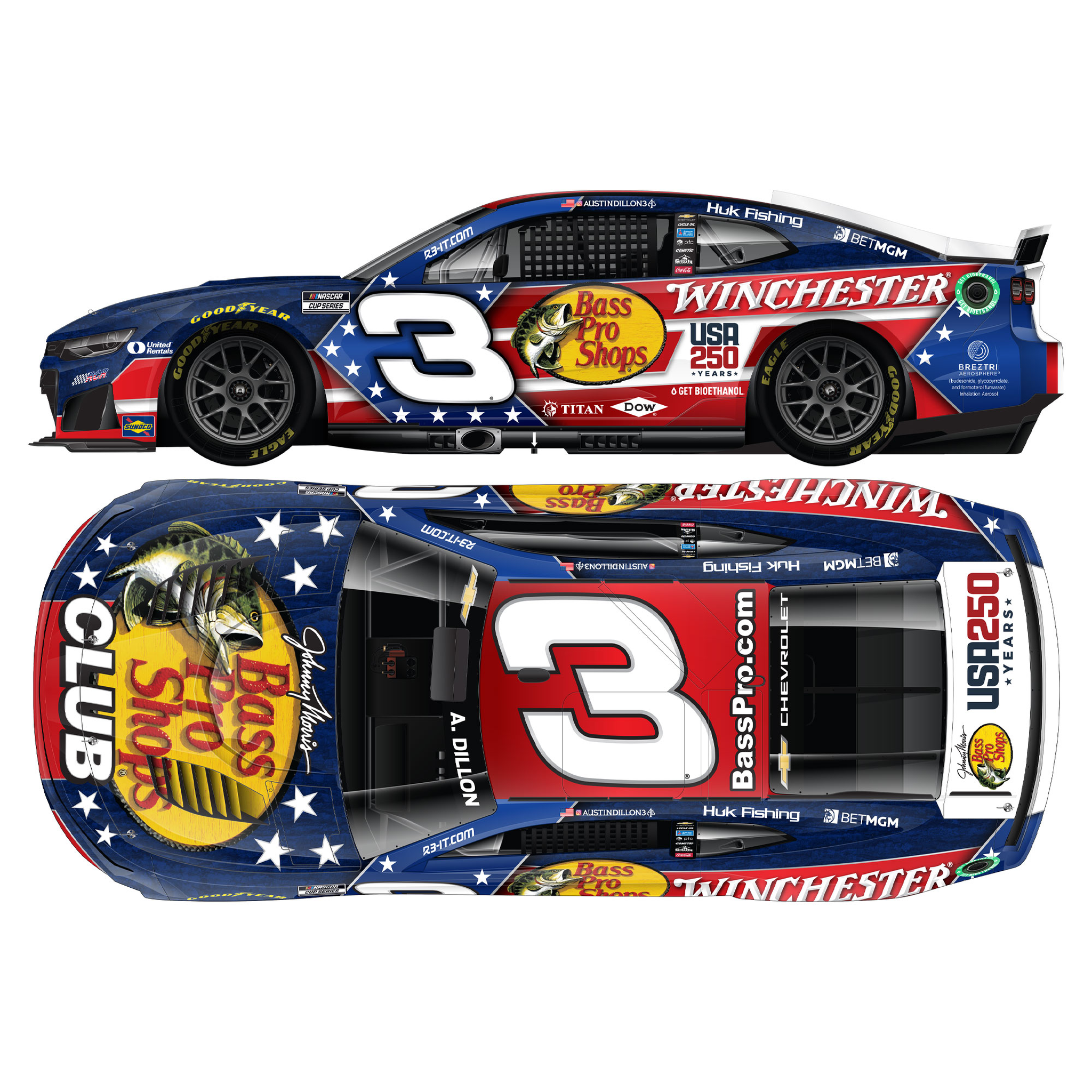 Austin Dillon 2026 Bass Pro Shops Winchester Patriotic 1:24 Diecast