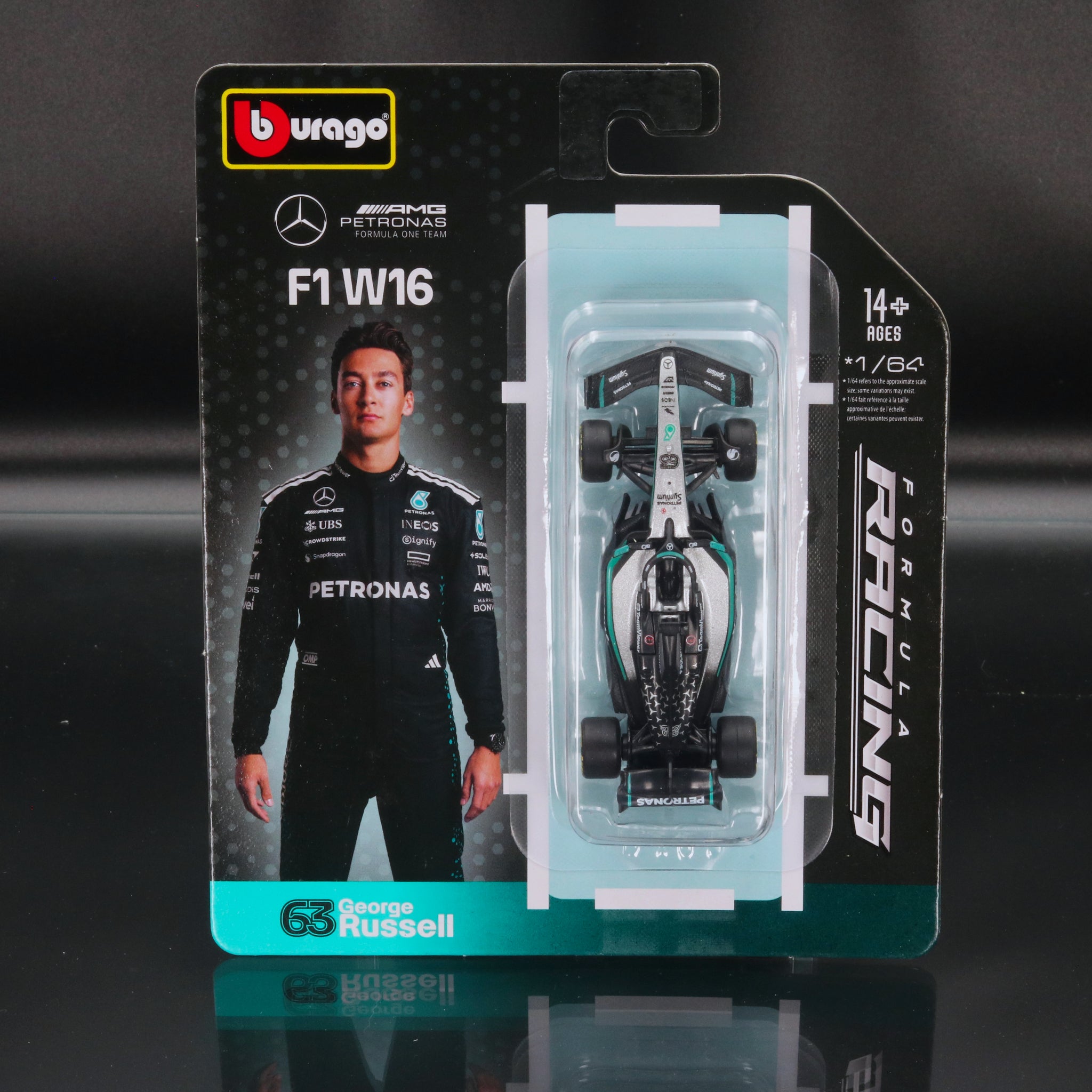 George Russell 2025 Mercedes AMG Petronas W16 #63 Formula 1 1:64 Bburago Formula Racing Diecast