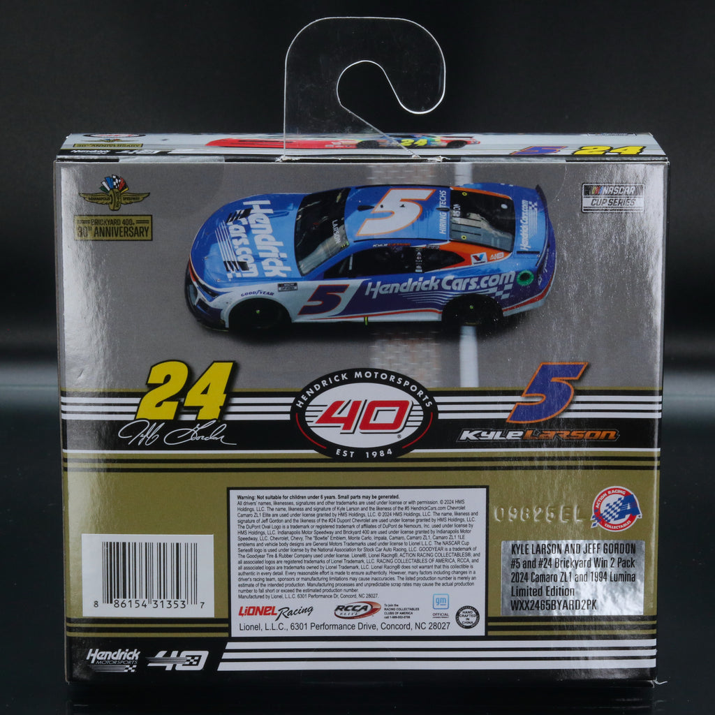 Kyle Larson Hendrick Motorsports 30 Year Brickyard 400 Bookend 2024 Race Win 2-Pack 1:64 Diecast