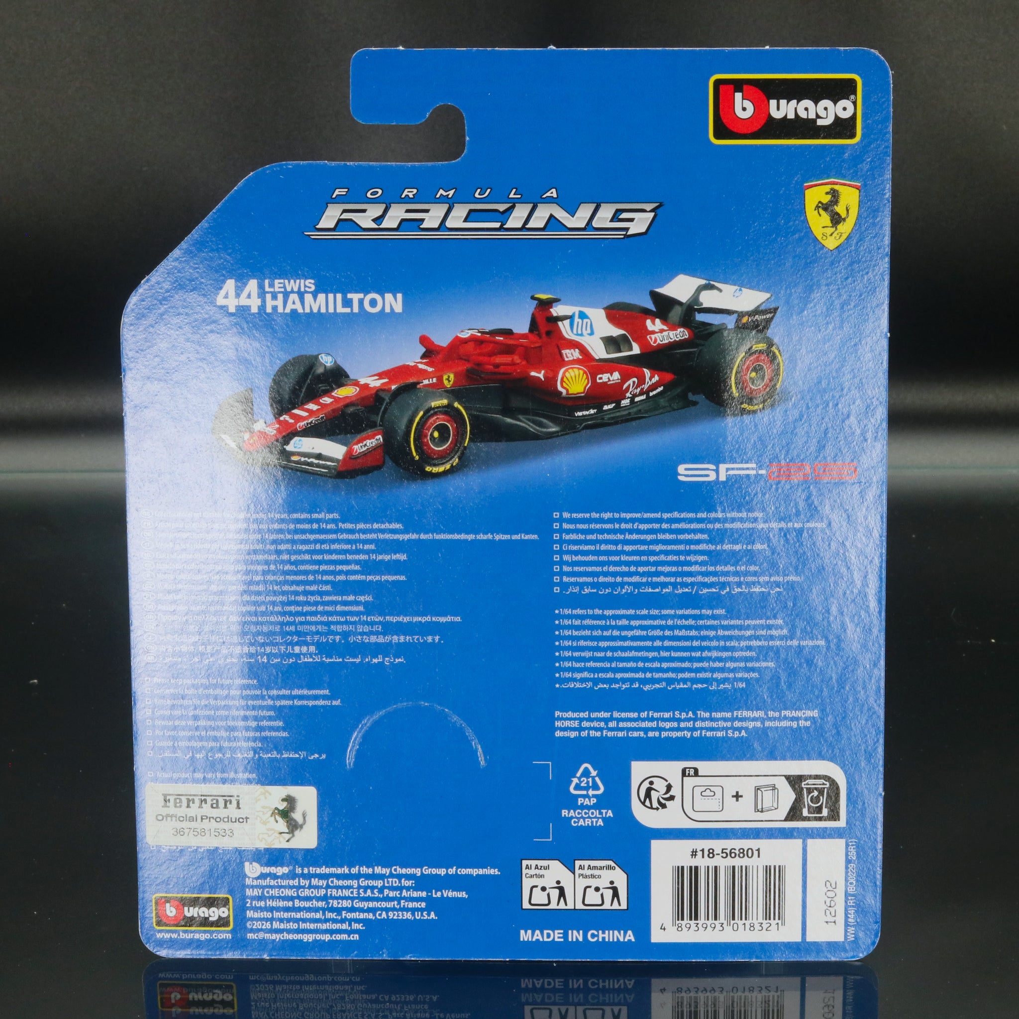 Lewis Hamilton 2025 Ferrari SF-25 #44 Formula 1 1:64 Bburago Formula Racing Diecast