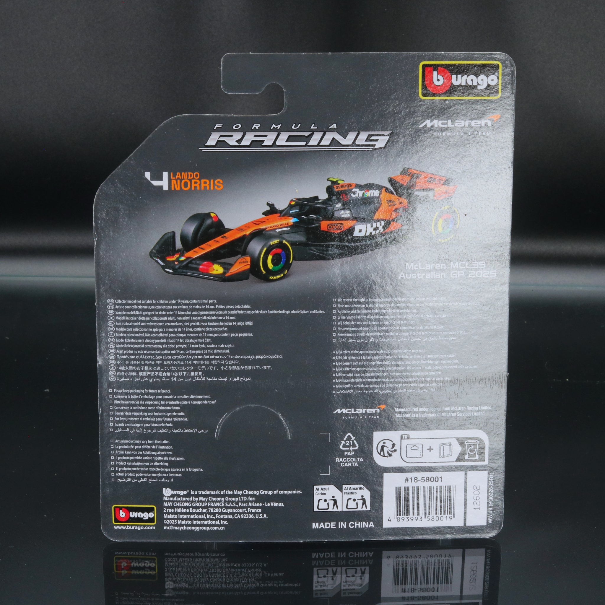 Lando Norris 2025 McLaren MCL39 #4 Formula 1 1:64 Bburago Formula Racing Diecast